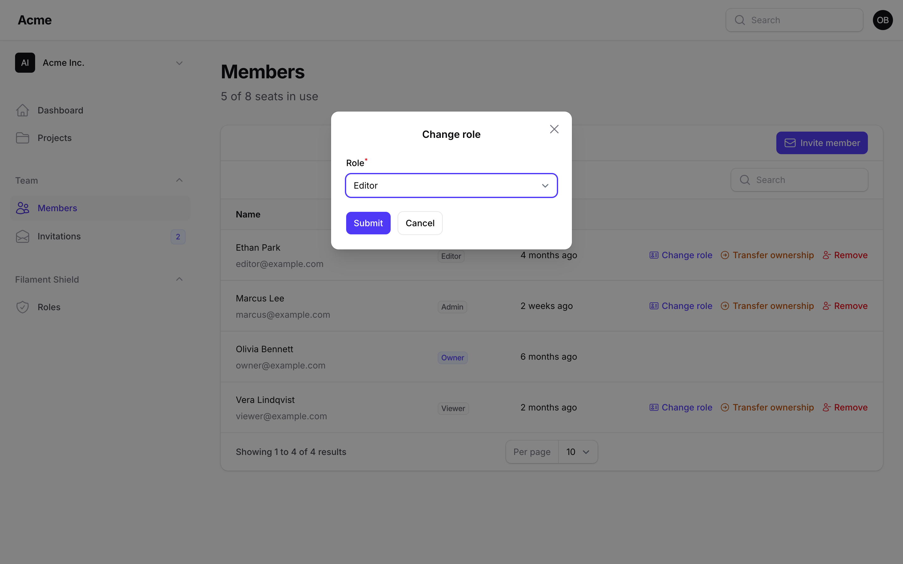 Change role modal