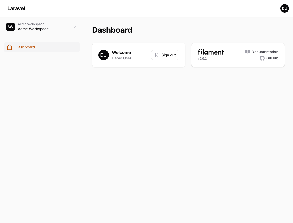 Filament Tenancy admin panel screenshot